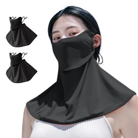 Black BADGER Face Cover, Set of 2, UV Reducing Mask, Cooling Sensation Qmax 0.45, No Suffocating Feel, UPF 50+ Sun Protection Mask, Non-Woven Fabric, Face Guard, Sun Protection Face Cover, Cool, Black