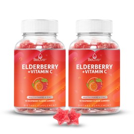 BeLive Elderberry Gummies with Zinc and Vitamin C - Immune Support Supplement with Vitamin D, A, E, B12 - Gummies for Healthy Bones & Teeth, Vegan, Keto & Non-GMO - Raspberry Flavor | 2-Pack