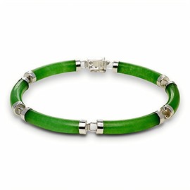 JewelryWeb - 925 Sterling Silver 7.5" 5mm Gemstone Tube Segment Bracelet - Green Jade Bracelet for Women - Black Onyx Braclet - Mother of Pearl Jewelry for her (Green)