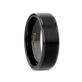 Thorsten Vulcan Black Tungsten Carbide Men’s Wedding Ring – Flat Matte Brushed Finish with Polished Edges – Comfort Fit Wedding Band – Durable and Stylish Ring for Him