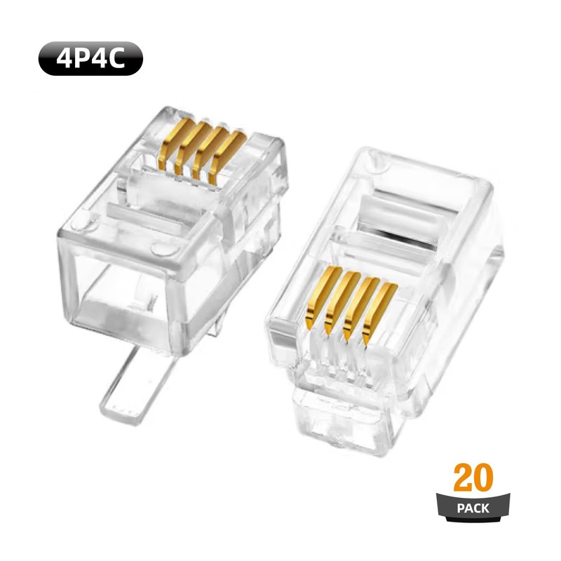 EZYUMM 20PCS RJ9(RJ9/RJ10/RJ22) 4P4C Telephone Cable Modular Plug Connector for