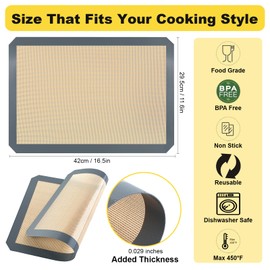 Silicone Baking Mat, 3 Pac Silicone Cookie Sheets for 2 Baking 16.5"L x 11.6"W and 1 Pc 11.81 "L x 8.27"W Reusable Baking Mat - Non-Stick Food Safe，Dark Gray Oven Baking Sheet