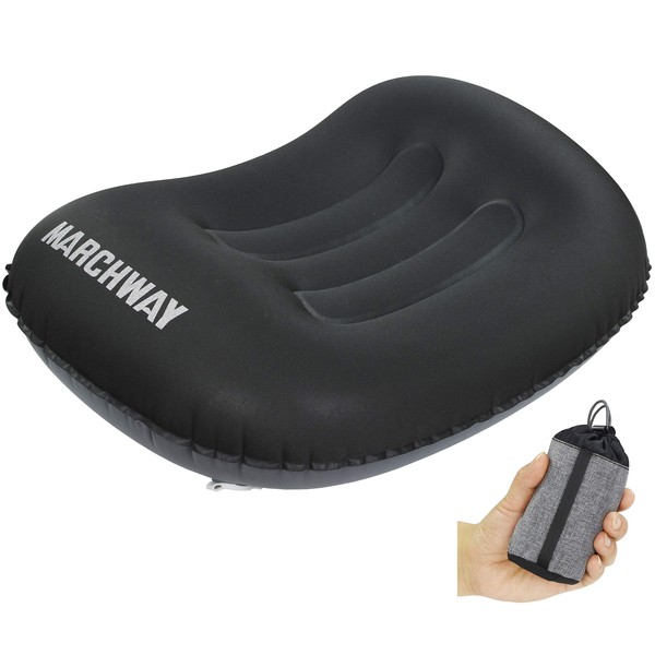 MARCHWAY Ultralight Compact Inflatable Camping Pillow, Soft Compression Portable Travel Air Pillow for Outdoor Camping/Sports/Hiking/Backpacking/Night Sleeping/Car/Airplane/Lumbar Support (Black)