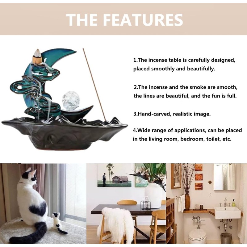 Ayeelamb Waterfall Incense Burners, Waterfall Incense with 60 Backflow Incense