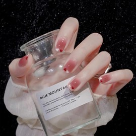 Nail Tip, Short, Medium, 24 Pieces, False Nail Tip, Red and White, Heart, Popular, Japanese Style, Cute, Simple, Fashionable Party, Autumn, Spring, Summer, Daily Life, Bridal Nail Tip, Coming of Age