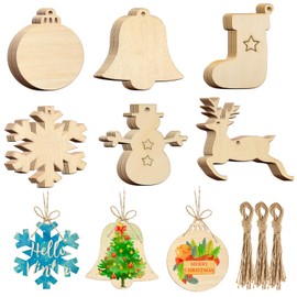 NACHLYNN 42 Pieces Christmas Ornaments Wooden Christmas Tree Ornaments for Christmas Party Decoration and Crafts