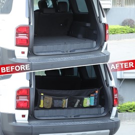 Heutamo Car Trunk Cargo Net Organizer Compatible with Toyota Land Cruiser 250 Prado J250 LC250 2024 2025, Trunk Storage Mesh Stretchable 2 Layer Net Pocket Black 1pcs