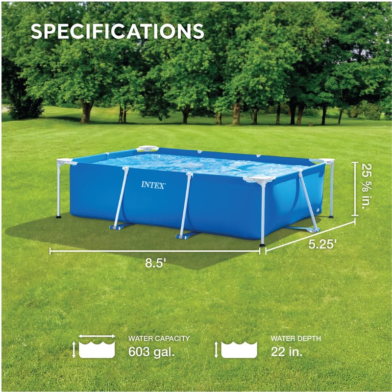 INTEX Intex Above-Ground Swimming Pool, Rectangular Frame 8.5ft x 26in,