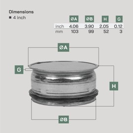 Vent Systems 4" Galvanized Steel Duct End Cap with Rubber Gasket - Dryer Vent Cap - Round Metal Plug - Duct Fitting/Tee Cap - Indoor and Outdoor Use – Closure Fitting for Round HVAC Exhaust Systems