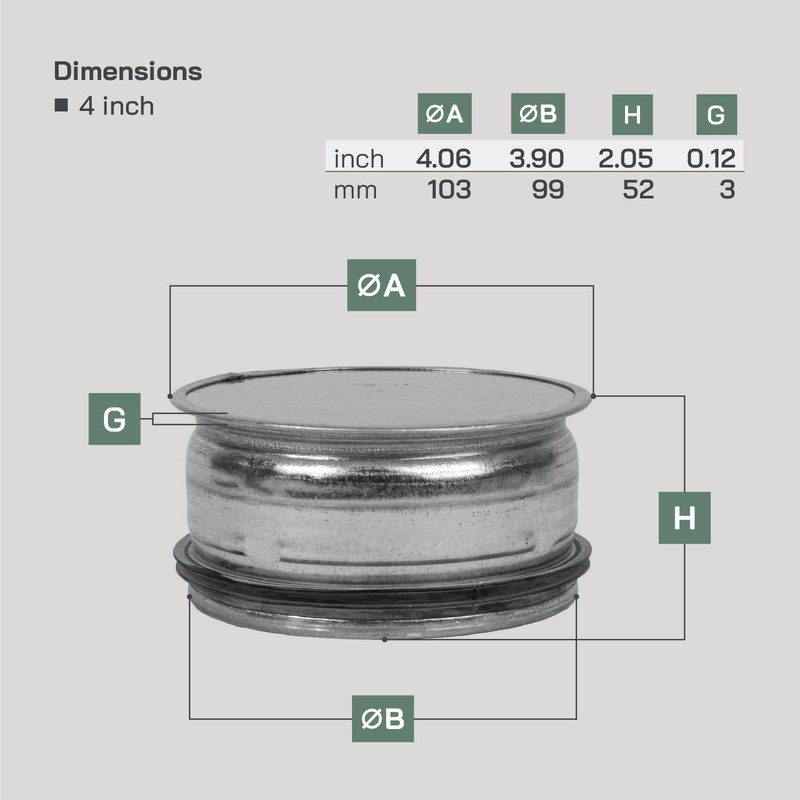 Vent Systems 4" Galvanized Steel Duct End Cap with Rubber