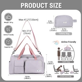 FIORETTO Womens Mens Sports Gym Bag Duffle Bag with Shoes Compartment, Weekend Travel Bag Overnight Bag for Women, Foldable Water Resistant Holdall Hospital Bag for Swimming with Toiletry Bag Grey