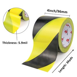 BOMEI PACK Floor Marking Tape 4 Inch x 108FT Black & Yellow Warning Safety Stripe Tape for Walls, Floors, Pipes, Warterproof Caution Tape Ideal for Marking Hazardous Areas, Equipment