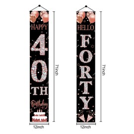 Aodocuto - Banner decorativo para puerta de cumpleaños 40 para mujer, color oro rosa, feliz cumpleaños 40 cumpleaños, Hello Forty Porch, suministros para fiesta, cumpleaños de 40 años para interiores