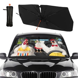 Socira Funny Chicken Car Sun Shade Windshield Umbrella Rooster Sunshade for Window Shades Funny Animals Windshield Sun Shade Umbrella Visor Chicken Car Accessories 57" x 30"