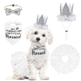 SCENEREAL Dog Wedding Outfit Dress with Bandana Bowite Collar and Crown Hat Set for Dog Girls, Puppy Kitty Party Supplies, Tutu Skirt Costume for Small Medium Large Dogs Girl Cats