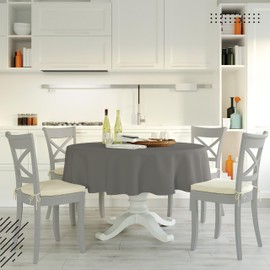 Encasa XO Cotton Canvas Tablecloth | Grey Plain | Rectangular Size 140cm Round | Dining Tablecloth for Decoration - Machine Washable