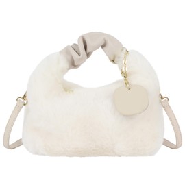 Meliyya Women's Faux Fur Shoulder Bag Plush Shoulder Bag Fluffy Handbag with Chain Strap Plush Handle, 07809 White