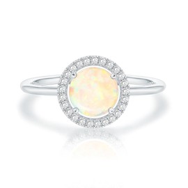 PAVOI Crystal 14K White Gold Plated Birthstone Rings | White Gold Rings for Women | Opal Ring
