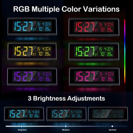Seutgjie Tischuhr Digital, Digitaler Wecker mit RGB Licht Datum Temperatur Luftfeuchtigkeit DST VA-Display 7 Sprachen Zwei Weckzeiten Snooze Funktion für Schreibtisch Schlafzimmer Büro Modern Grau