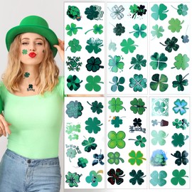 60Pcs St. Patrick's Day Temporary Tattoos - Green Shamrock Irish Clover Waterproof Face & Body Tattoo Stickers for Party Festival - Women, Men, Kids