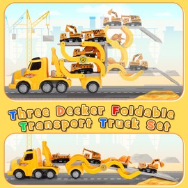 Hapikids Truck Toys Cars for Boys, Construction Toys for 2-6 Year Old Boy Toy Age 1-6 Foldable Toy Truck Birthday Gifts for 2-8 Year Old Boys Vehicles Toys Set for Kids Age 3-8 Year Old Boy Girls