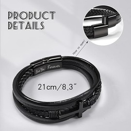 GBTBYS Boyfriend Gifts Braided Leather Cross Cuff Bangle Magnetic Clasp Bracelet Engraved with Love You Forever Meaningful Gift to My Boyfriend Anniversary Christmas Birthday Valentines Gift