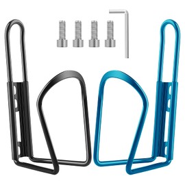 2 PCS Bike Water Bottle Holder, Black+Blue, Bicycle Lightweight Aluminum Alloy Water Bottle Holder Cages Brackets for Mountain Bike with Screws, Come with 1 hex Wrench Tool