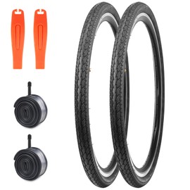 WEEROCK 26 x 1.75 Inch Bike 2 Pack Bicycle Black Tires with 2 Inner Tubes Folding Bead Tires Compatible with 26 Inch City Bike, Lady Bicycle, Cruiser Bikes