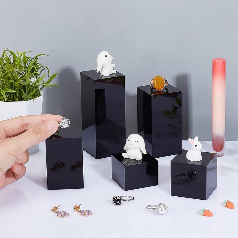 BENECREAT Pack of 5 Black Acrylic Cube Display Block, 3/4/6/8/10