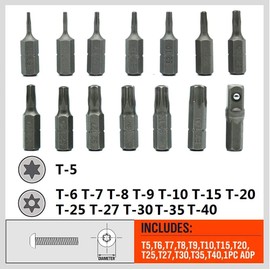 HORUSDY 14-Piece Tamper Resistant Star Bits, S2 Alloy Steel, T5 - T40 Security Torx Bit Set