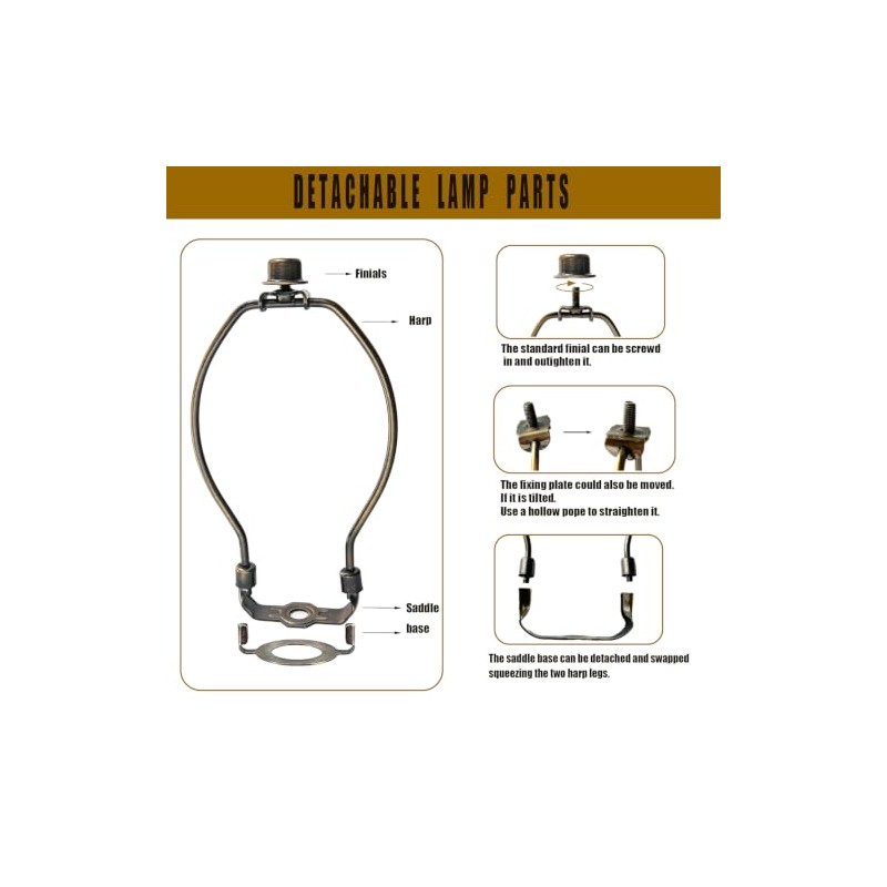 Lamp Harp 7" Antique Brass, E26 UNO & Standard Rod