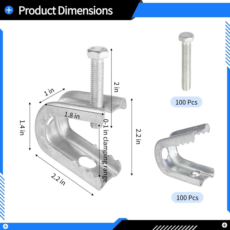 100 Pcs Beam Clamps - Screw in Hooks for Flanges,
