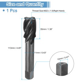 sourcing map Spiral Flute Thread Taps M22 x 1.5 H2 Metric Machine Threading Tap Bit, Nitrided Coated Screw Tapping Repair Tool, M2 High-Speed Steel (HSS)