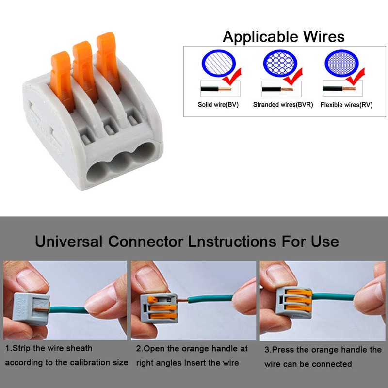 QitinDasen 25Pcs Premium PCT-213 Lever-Nut Wire Connectors, 3 Port Conductor