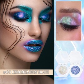 Prreal Chameleon Eyeshadow Glitter, Glitter Shimmer Eyeshadow, Multichrome Glitter Highlighter Eyeshadow, Highly Pigmented Metallic Eyeshadow Palette, Long-lasting Eyeshadow Makeup Gift (01+03)