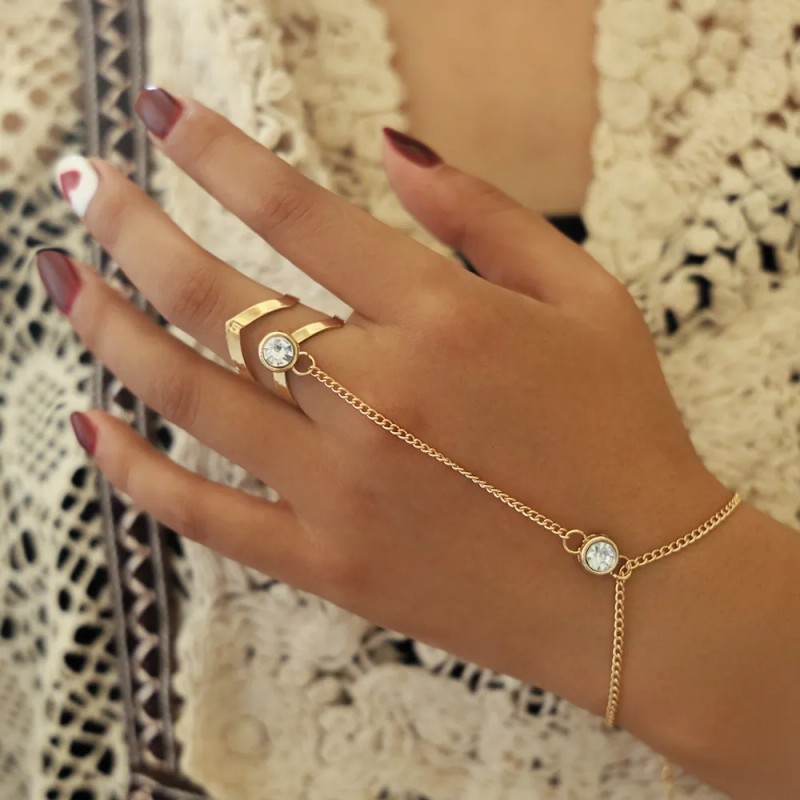 Pulsera Arnés Con Cadenita Y Anillo Cristales Zirconia