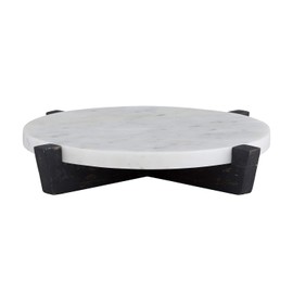 Santa Barbara Design Studio Table Sugar Round Marble Tray with Mango Wood Stand, 11-Inches, Charcoal