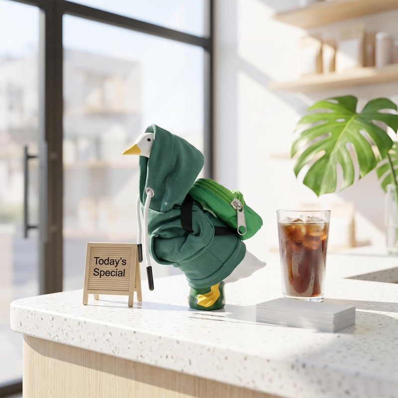 7 Inch Desk Goose Outfit Green Hoodie and Mini Backpack