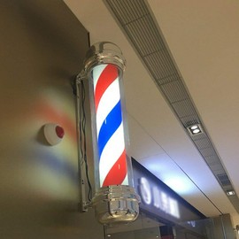 OUKANING 28In Barber Pole LED Light Rome Style,Hair Salon Barber Shop Open Sign,Rotating Red White Blue LED Strips Lamp Hair,Waterproof Save Energy Wall-Mounted Strip 3 Color Lamp led Barber Light