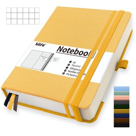 Mlife A5 Graph Paper Notebook,360 Pages Thickened Squared Notebook,Premium 100g/M² Ink Resistant Paper Thick,Pu Hard Cover Grid Notebook,Inside Pocket,Elastic Banded,Grid Paper for Writing(Yellow)
