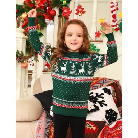 Totatuit Family Matching Christmas Sweater Reindeer Snowflakes Sweater Pullover for Women/Men/Boys/Girls Green
