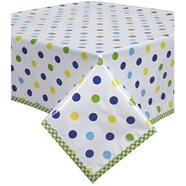 Freckled Sage Big Dot Navy Oilcloth Tablecloth with Lime Gingham Trim You Pick The Size