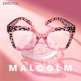 Zeelool Square Eyeglasses Frames for Women Pink Leopard Glasses Fashion Designer Full Eyewear Glasses Malcolm VFT0269-16 Pink-Tortoise