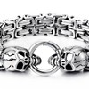 Mens Stainless Steel Two-strand Braided Byzantine Chain Bracelet with Skulls