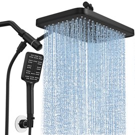 Rain Shower Head with Handheld Spray Combo Set, Adjustable 12" Rainfall Dual Shower Head, Double&Tandem Shower Head, Waterfall Showerhead Bathroom -Matte Black
