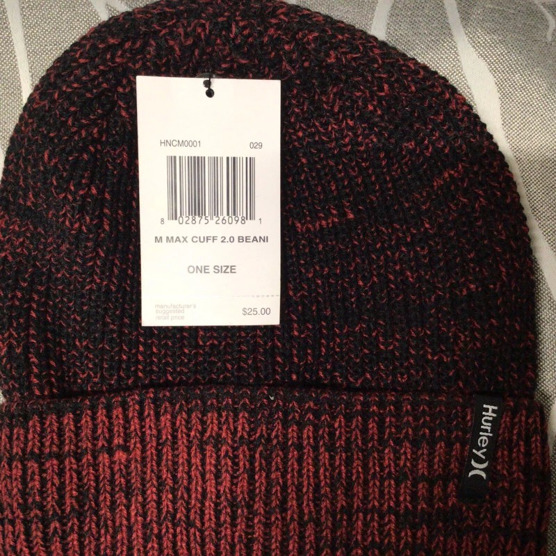 HURLEY MEN'S MAX CUFF 2.0 BEANIE BLACK/RED