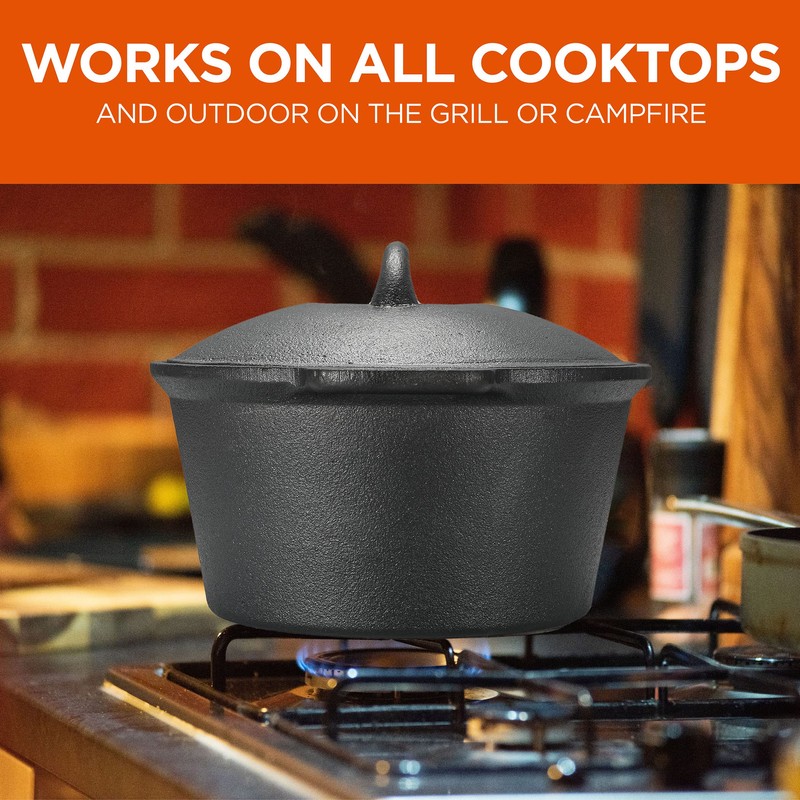 COMMERCIAL CHEF 2 Quart Cast Iron Saucepan, Dutch Oven Cast