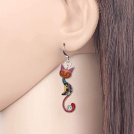 DUOWEI Enamel Cute Bow-knot Kitten Cat Earrings Charms Cat Jewelry Dangle Drop for Women Birthday Holiday Gifts (Orange)
