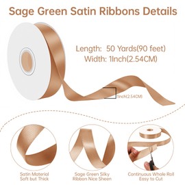 Champagne Gold Satin Ribbon 1 Inch Wide x 50 Yards, Luxury Double Faced Polyester Ribbon for Wedding Decor, Gift Wrapping, Party Crafts, DIY Bows and Holiday Projects