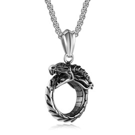 THJEW Cool Snake Dragon Pendant Necklace for Men,Cool 316L Stainless Steel Retro Vintage Punk Biker Gothic Sugar Cocktail Party Pendant Necklace Jewelry Gift for Him (Necklace_C)